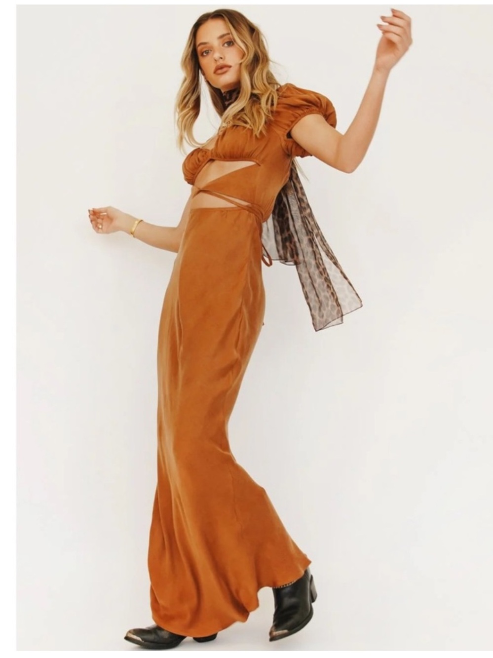 VRG GRL Au Revoir Tie Maxi Dress Sunset Orange 6